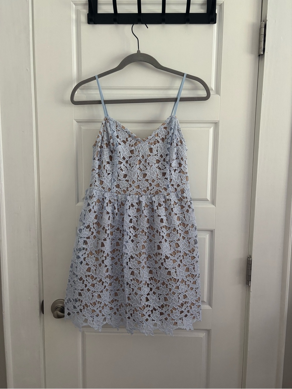 love, Fire Light Blue Lace Spaghetti Strap Mini Dress